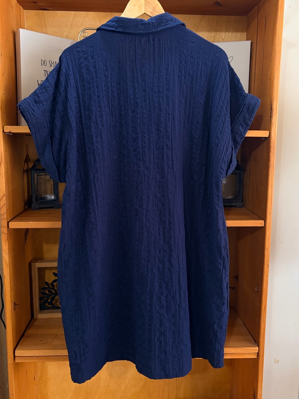 Abercrombie And Fitch Navy Blue Textured Cotton Mini Dress Size L Minimalist - Picture 4 of 8
